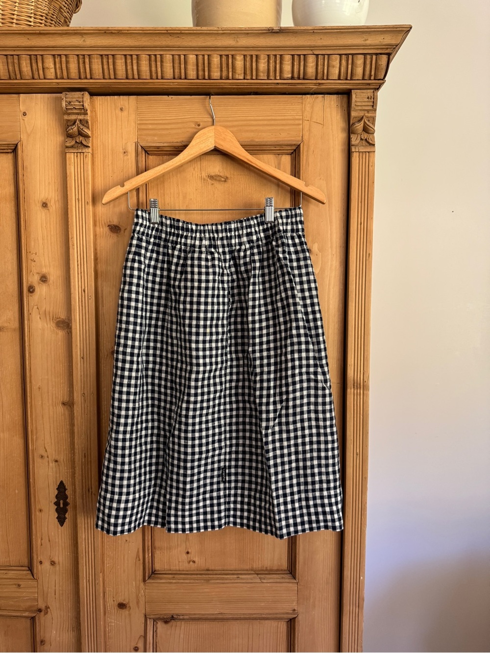 100% linen Navy and White Gingham Women’s Skirt
